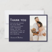 Ultra Modern Navy Blue Elegant Twee foto's Bedankkaart (Voorkant)