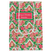 Ultra modern pink red lime green preppy Christmas Medium Cadeauzakje (Achterkant)