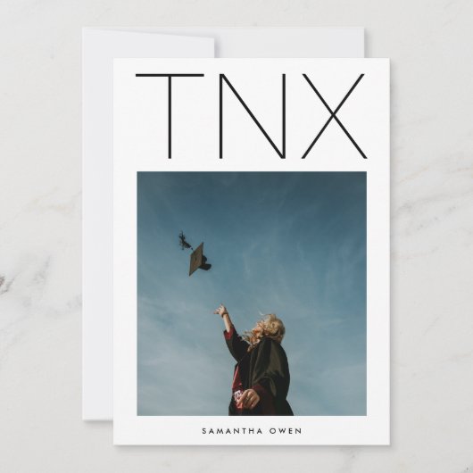 Ultra modern zwart TNX Simple Photo Afstuderen Bedankkaart (Voorkant)