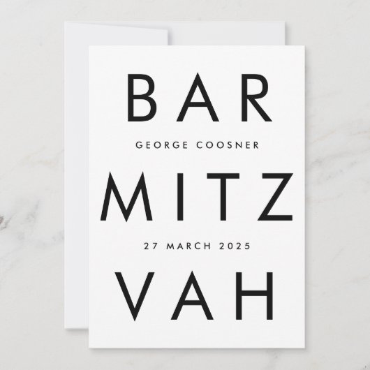 Ultra Modern zwart wit bar mitswa QR CODE RSVP Kaart (Voorkant)