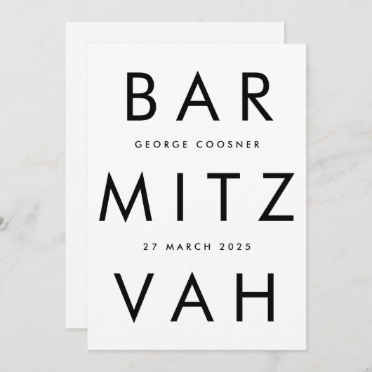 Ultra Modern zwart wit bar mitswa QR CODE RSVP Kaart (Voorkant / Achterkant)