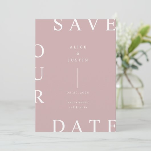 Ultra moderne lay-out roze en wit Save the Date Kaart (Staand voorkant)