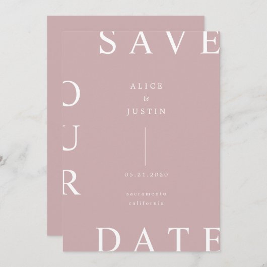 Ultra moderne lay-out roze en wit Save the Date Kaart (Voorkant / Achterkant)