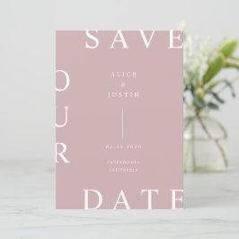 Ultra moderne lay-out roze en wit Save the Date Kaart