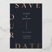 Ultra Moderne Layout Donkerblauw Save the Date Folie Uitnodiging (Voorkant)