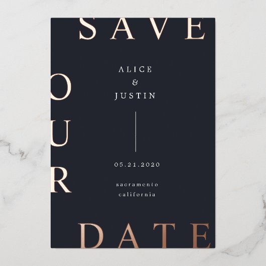 Ultra Moderne Layout Donkerblauw Save the Date Folie Uitnodiging (Voorkant)