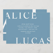 Ultra Moderne Layout Monogram Blauw Huwelijk Kaart (Voorkant / Achterkant)