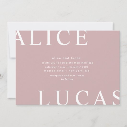 Ultra Moderne Layout Monogram Blush Roze Huwelijk Kaart (Voorkant)