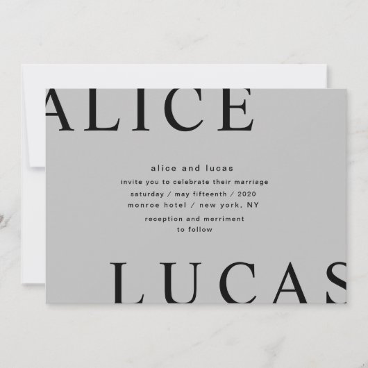 Ultra Moderne Layout Monogram Grijs Trouwen Kaart (Voorkant)