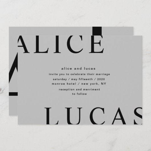 Ultra Moderne Layout Monogram Grijs Trouwen Kaart (Voorkant / Achterkant)