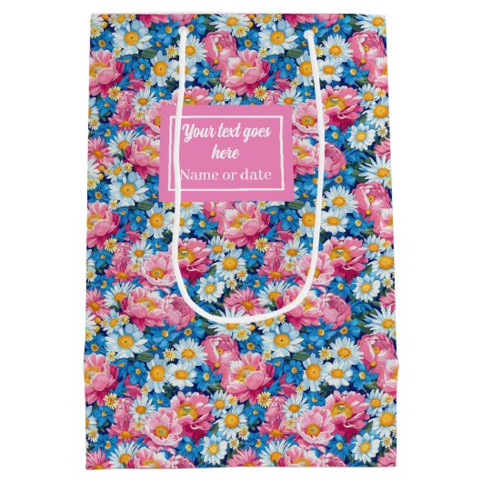 Ultra moderne magenta roze bloemen cadeau zak wrap medium cadeauzakje (Achterkant)