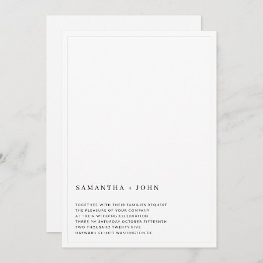Ultra Moderne minimale asthetische bruiloft Kaart (Voorkant / Achterkant)