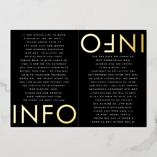 Ultra Moderne oude namen 2 x Info Details GOLD Folie Uitnodiging (Voorkant)