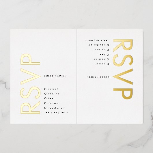 Ultra Moderne oude namen 2 x RSVP GOLD Folie Uitnodiging (Voorkant)