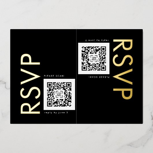 Ultra Moderne QR CODE 2 x RSVP GOLD Folie Uitnodiging (Voorkant)