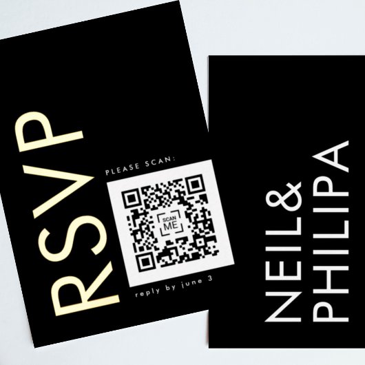 Ultra Moderne QR CODE 2 x RSVP GOUD Folie Uitnodiging