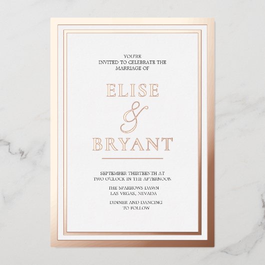 Ultra Moderne Roos Gold Blush Folie Weddenschap Folie Uitnodiging (Voorkant)