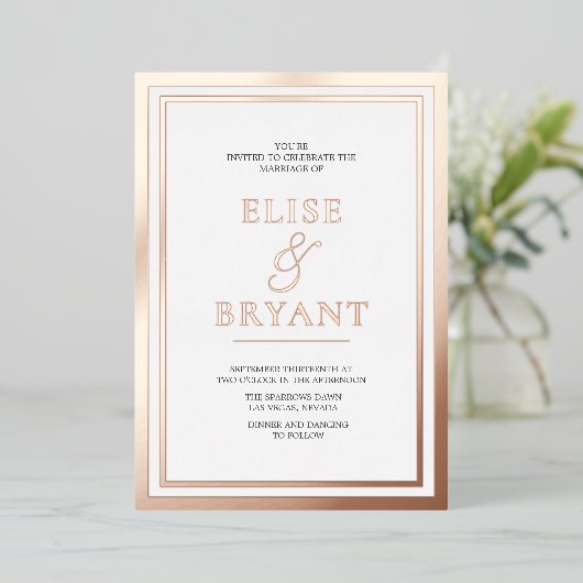 Ultra Moderne Roos Gold Blush Folie Weddenschap Uitnodiging (Staand Voorkant)