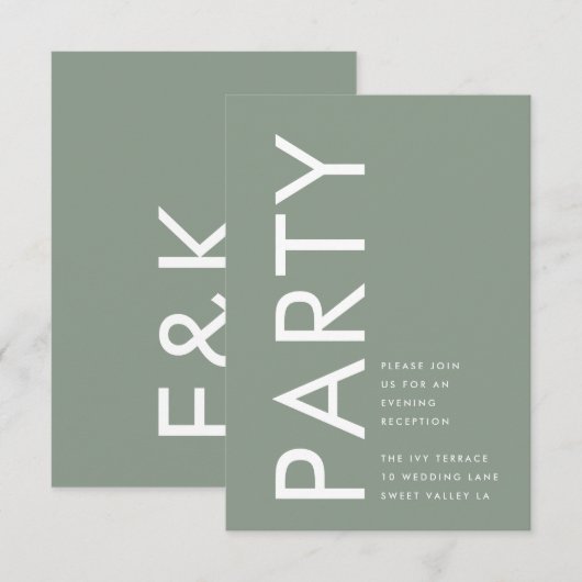 Ultra Moderne Sage Green Monogram Simple Wedding Informatiekaartje (Voorkant / Achterkant)