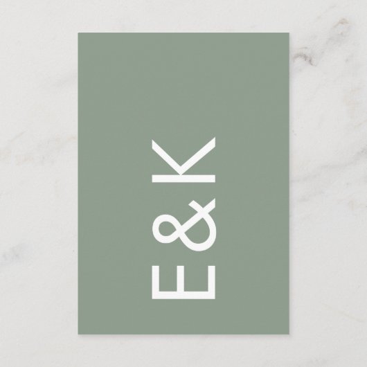 Ultra Moderne Sage Green Monogram Simple Wedding Informatiekaartje (Achterkant)