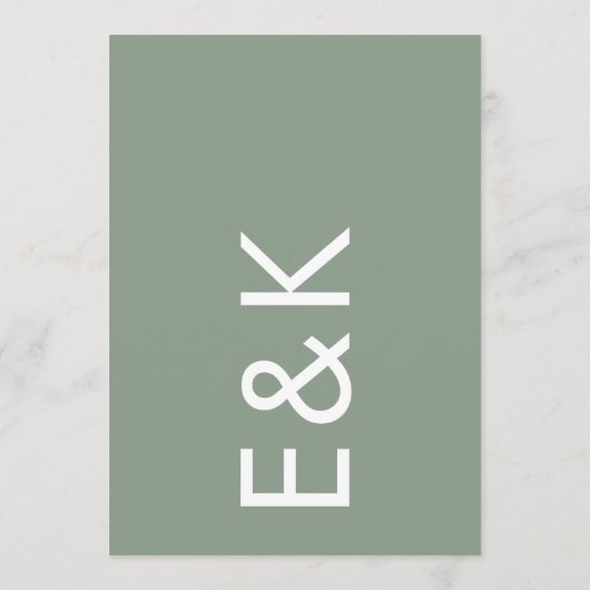 Ultra Moderne Sage Green Monogram Simple Wedding Kaart (Achterkant)