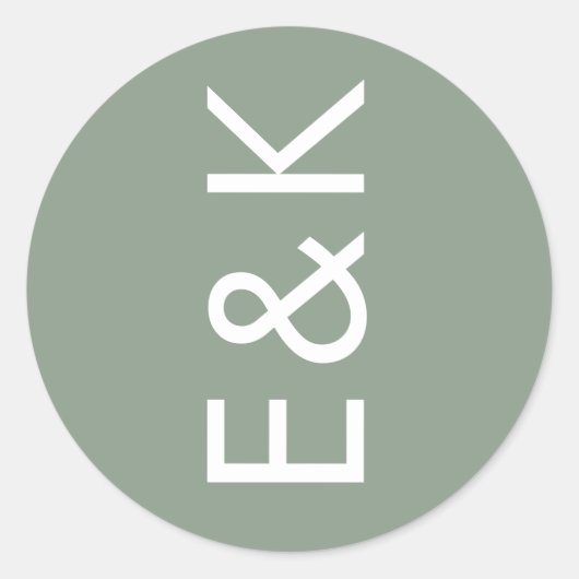 Ultra Moderne Sage Green Monogram Simple Wedding Ronde Sticker (Voorkant)