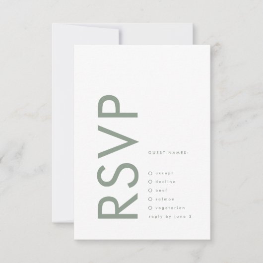Ultra Moderne Sage Green Monogram Simple Wedding RSVP Kaartje (Voorkant)