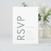 Ultra Moderne Sage Green Monogram Simple Wedding RSVP Kaartje (Staand voorkant)