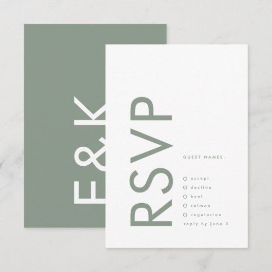 Ultra Moderne Sage Green Monogram Simple Wedding RSVP Kaartje (Voorkant / Achterkant)