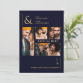 Ultra Moderne Trendy Marine & Goud 4 Multi Foto's Save The Date (Staand voorkant)