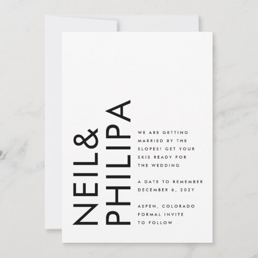 Ultra Moderne Zwart-wit Non-Photo Vetgedrukte name Save The Date (Achterkant)