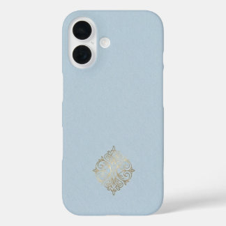 Ultra Premium Powder Blue & Brushed Gold Minimalis iPhone 16 Hoesje