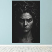 Ultra-realistische zwart-wit Medusa Headshot Canvas Afdruk (Insitu (Houten vloer))