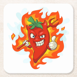 Ultra Red-Hot Cartoon Chili Pepper Kartonnen Onderzetters