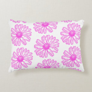 Ultra-roze Daisy Flower Print, Hippie Floral Accent Kussen