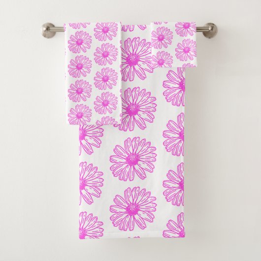 Ultra-roze Daisy Flower Print, Hippie Floral Bad Handdoek (Insitu)