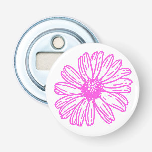 Ultra-roze Daisy Flower Print, Hippie Floral Button Flesopener
