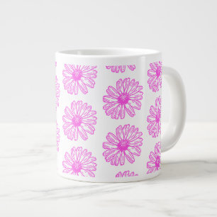 Ultra-roze Daisy Flower Print, Hippie Floral Grote Koffiekop