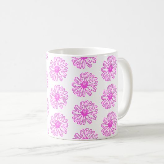 Ultra-roze Daisy Flower Print, Hippie Floral Koffiemok (Voorkant rechts)