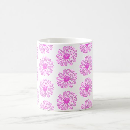 Ultra-roze Daisy Flower Print, Hippie Floral Koffiemok (Center)