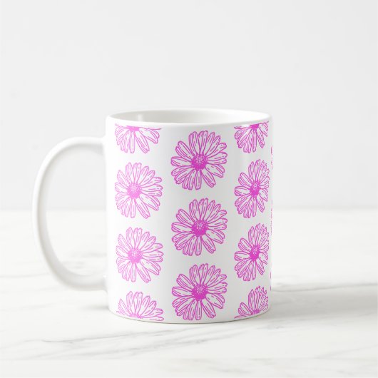 Ultra-roze Daisy Flower Print, Hippie Floral Koffiemok (Links)