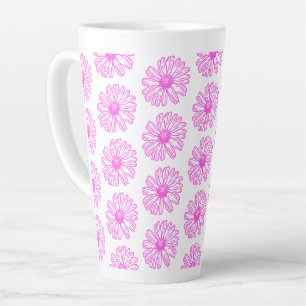 Ultra-roze Daisy Flower Print, Hippie Floral Latte Mok
