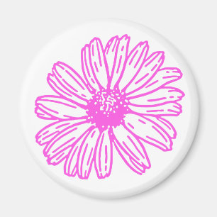 Ultra-roze Daisy Flower Print, Hippie Floral Magneet