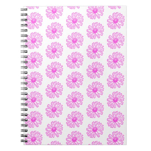 Ultra-roze Daisy Flower Print, Hippie Floral Notitieboek (Voorkant)