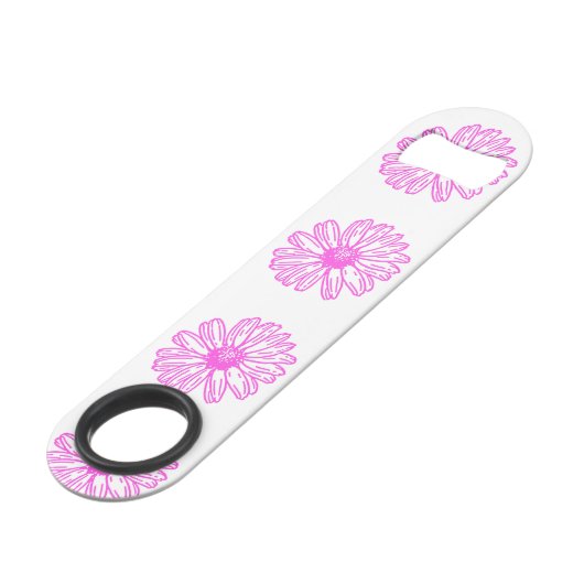 Ultra-roze Daisy Flower Print, Hippie Floral Speed Flessenopener (Voorkant Gekanteld)