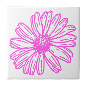 Ultra-roze Daisy Flower Print, Hippie Floral Tegeltje