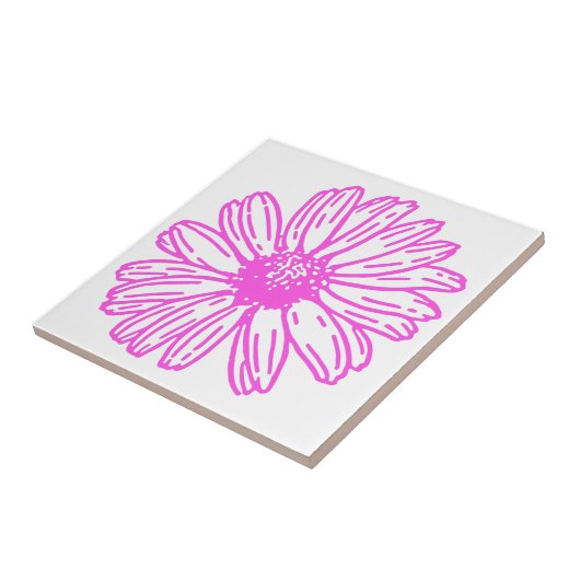 Ultra-roze Daisy Flower Print, Hippie Floral Tegeltje (Zijkant)