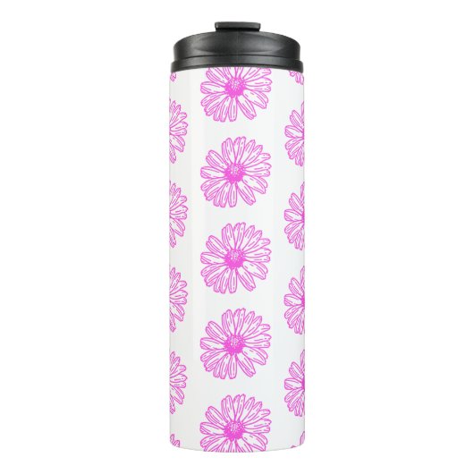 Ultra-roze Daisy Flower Print, Hippie Floral Thermosbeker (Voorkant)