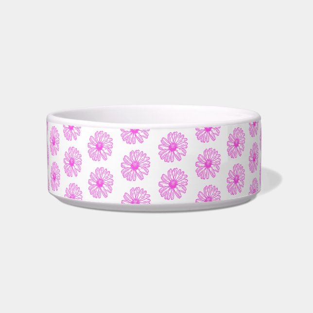 Ultra-roze Daisy Flower Print, Hippie Floral Voerbakje (Voorkant)