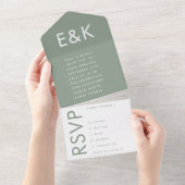 Ultra Sage Green Bold Big Monogram Simple Weddensc All In One Uitnodiging (Afscheurbaar)